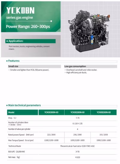 Stable 6 Cylinder Gas Engine Yuchai Yck08300n-60 Engine for Buses